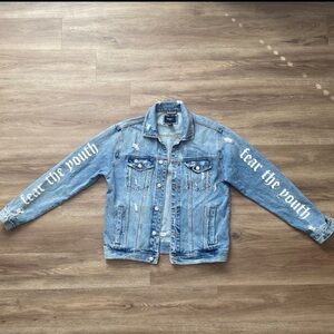 Forever 21 Fear The Youth Distressed Acid Wash Denim Jacket